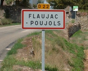 Panneau du village de Flaujac-Poujols dans le Lot