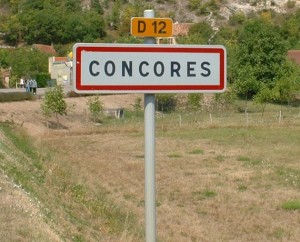 Panneau du village de Concorès dans le Lot