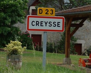 Panneau du village de Creysse dans le Lot